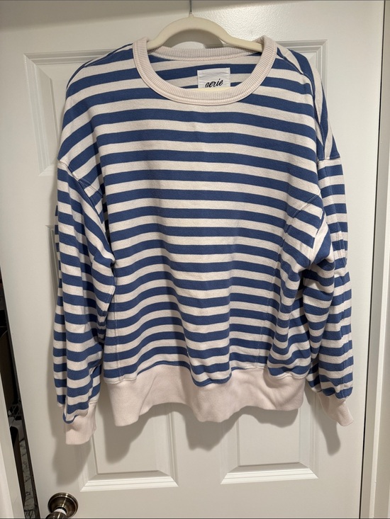 aerie Sweaters - aerie Blue & White Striped Crewneck Sweatshirt